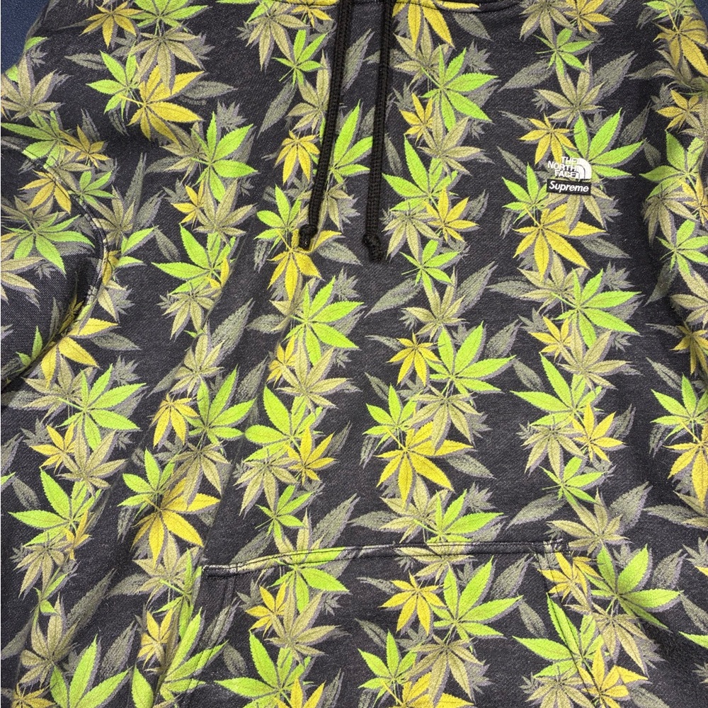 The North Face Men's Zip-Up Sweater - Black with Green and Yellow Leaf Design